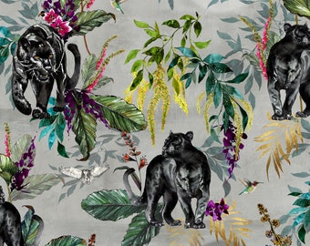 Love Frankie Deadly Night Shade Panther Wallpaper in Light Dust Grey - 10M Roll / Samples Available