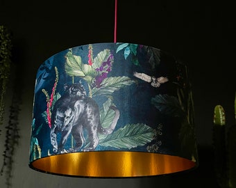 Deadly Night Shade Handmade Lampshade with Gold Lining in Twilight Blue