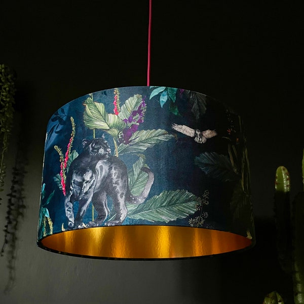 Deadly Night Shade Handmade Lampshade with Gold Lining in Twilight Blue