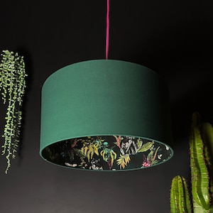 Wild Wood Green Deadly Night Shade Silhouette Panther Lampshade in Hunter Green Cotton