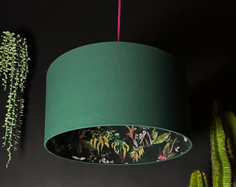 Wild Wood Green Deadly Night Shade Silhouette Panther Lampshade in Hunter Green Cotton