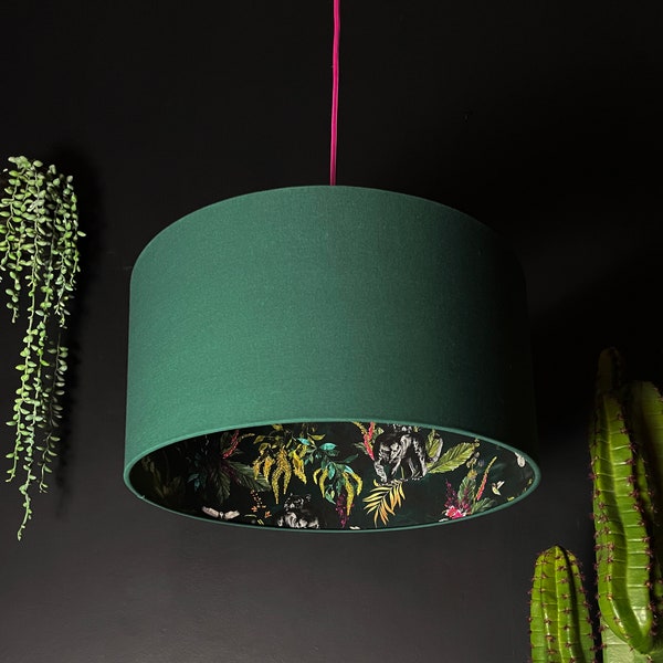 Wild Wood Green Deadly Night Shade Silhouette Panther Lampshade in Hunter Green Cotton