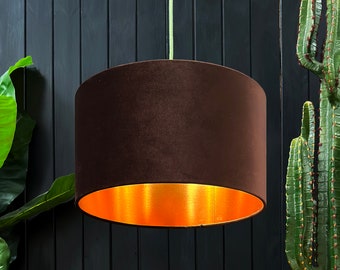 Walnut Brown Velvet Lampshade With Gold Or Copper Foil Lining