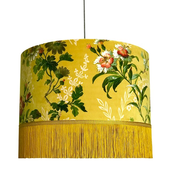 Flora X Fauna Floral Velvet Lampshades Mustard Velvet Fringed Lamp Shade in