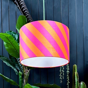 Tutti Frutti Helter Skelter Velvet Lampshades - Pink and Orange Tilted Stripe Lampshades