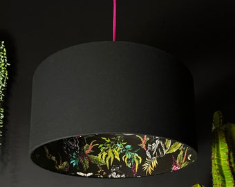 Carbon Black Deadly Night Shade Panther Silhouette Lampshade in Jet Black Cotton