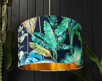 Rainforest Tropical Jungle Handmade Lampshade With Metallic Gold Lining. A psychedelic treat for your interiors