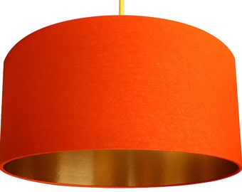 Tangerine Cotton Lampshade With Gold or Brushed Copper Lining