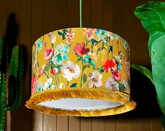 Hazy Meadow, Honey Velvet lampshade with Ochre Fringing