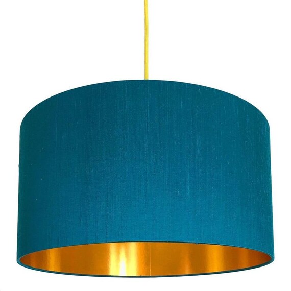 Teal Silk Lampshade With Brushed Copper or Gold Lining Etsy
