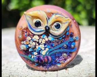 OWL: CABOCHON. no hole Lampwork glass owl bead