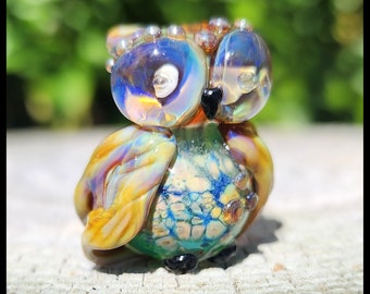 OWL: Lampwork glass fledgling silvered belly owl bead