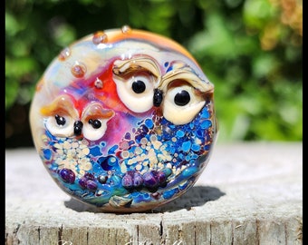 OWL: CABOCHON. no hole Lampwork glass owl bead