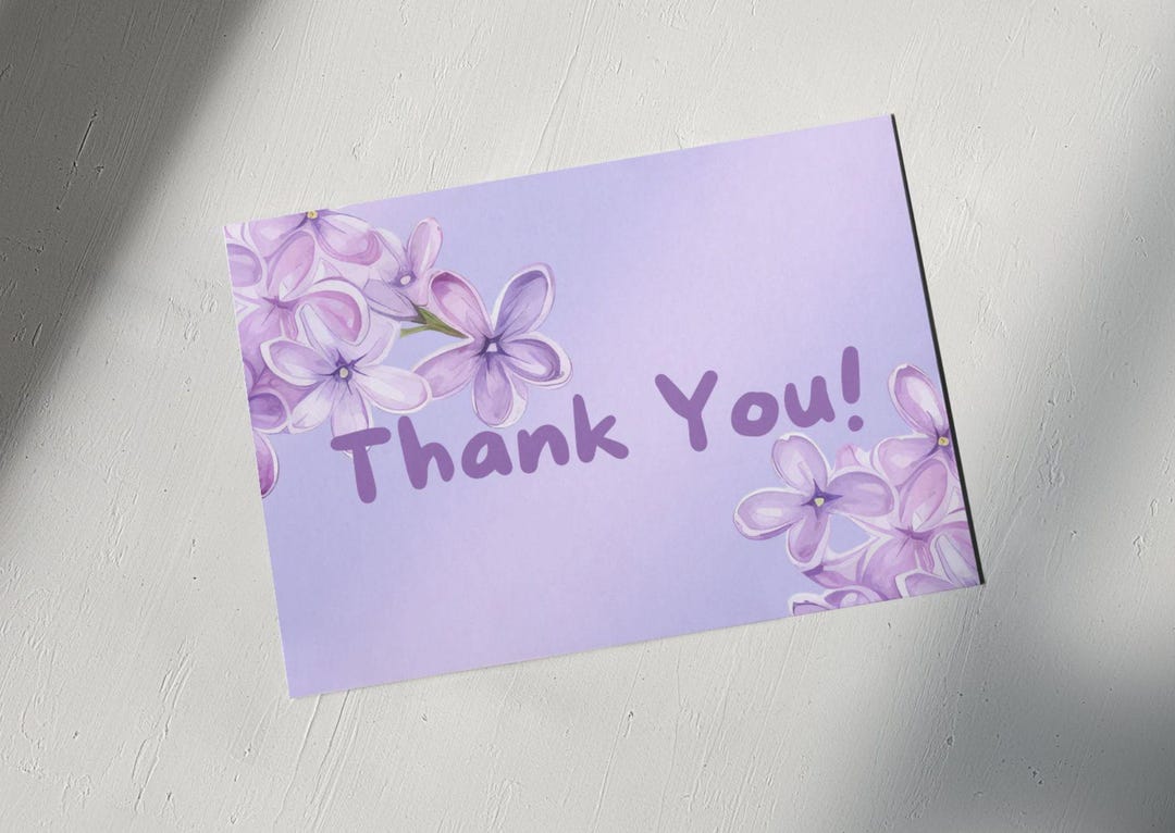 Purple Floral Thank You Card - Printable JPG| Elegant, Customizable ...