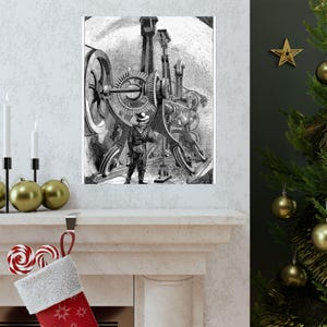 Steampunk Wall Art Print, Vintage Mechanism Poster, Industrial Decor for Home, Perfect Gift for Engineers, Collectors, Art Lovers
