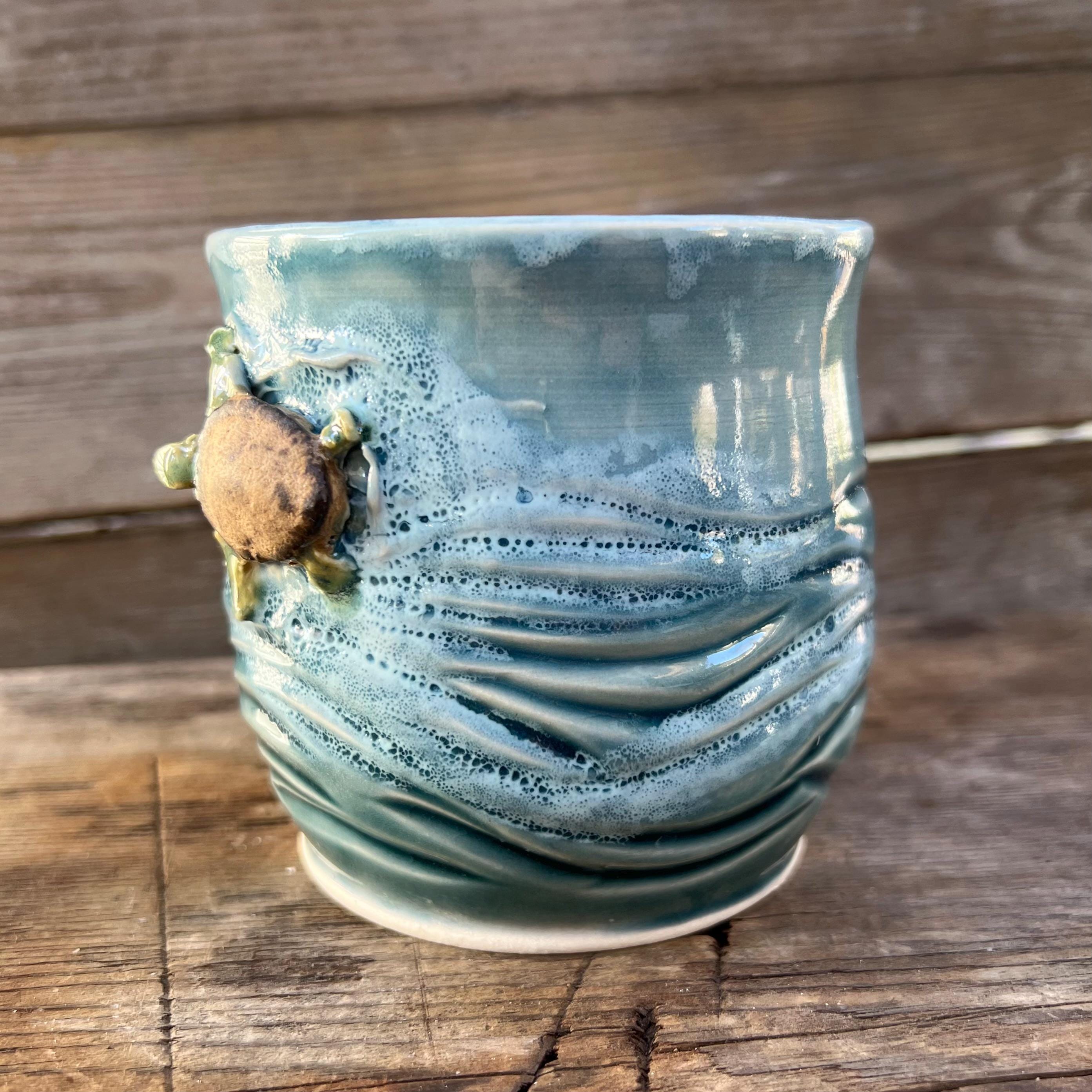 16oz Wheel Thrown 3D Green Sea Turtle Ceramic Pottery Coffee Mug Tea ...