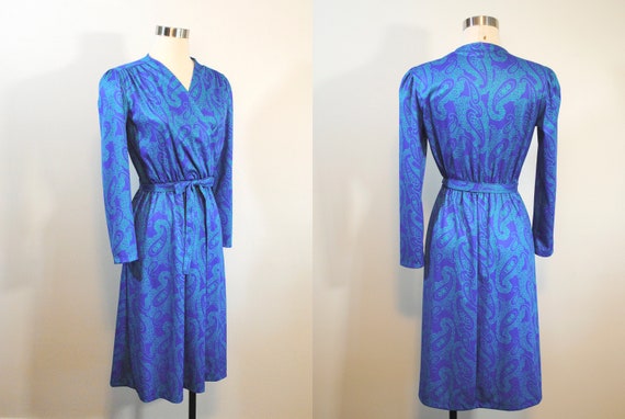 Vintage Paisley Faux Wrap Dress - periwinkle and … - image 5