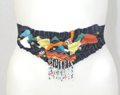 1980s 1990s Denim Cinch Belt - beaded fringe rhinestones rivets patchwork suede snake embossed leather rickrack - retro yoke elastic stretch