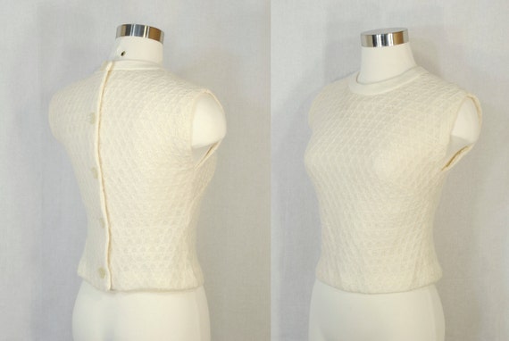1960s Back Button Sweater - wool - ivory cream - … - image 3