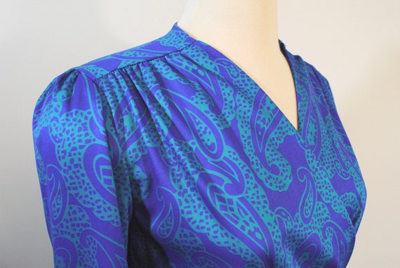 Vintage Paisley Faux Wrap Dress - periwinkle and … - image 2
