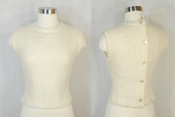 1960s Back Button Sweater - wool - ivory cream - … - image 1