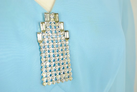 1960s Chiffon Gown - Art Deco Rhinestone Broach -… - image 2