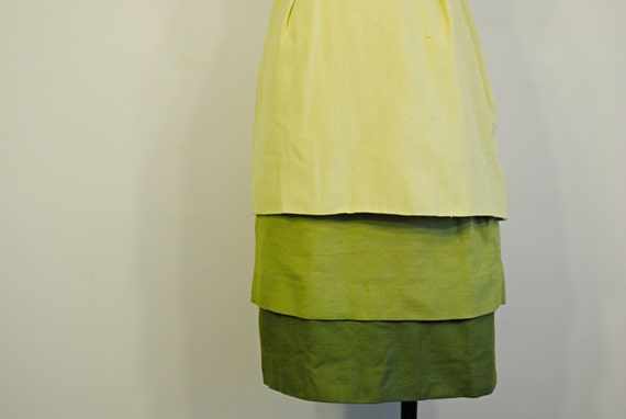 1960s Wiggle Linen Dress - chartreuse yellow gree… - image 2