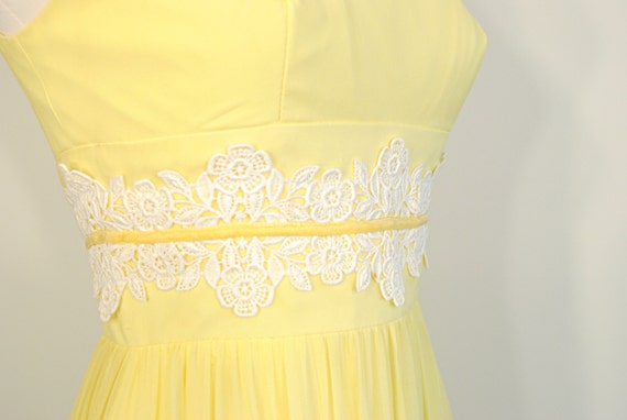 1960s Organza Prom Dress - yellow white - crochet… - image 2