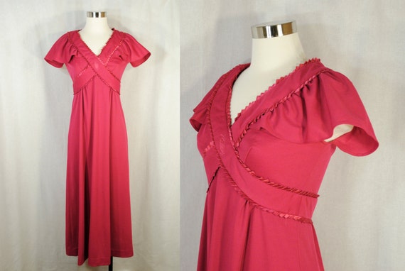 Vintage Grecian Maxi Dress - flutter ruffle sleev… - image 1