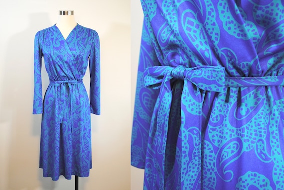 Vintage Paisley Faux Wrap Dress - periwinkle and … - image 1