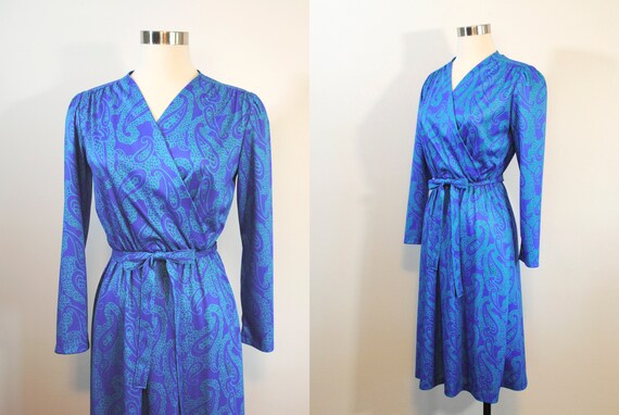 Vintage Paisley Faux Wrap Dress - periwinkle and … - image 3