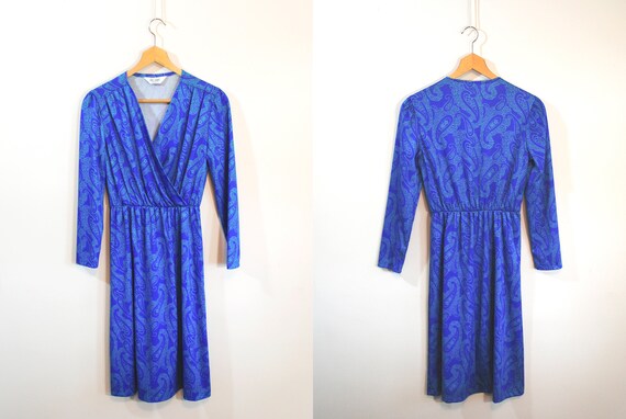 Vintage Paisley Faux Wrap Dress - periwinkle and … - image 6