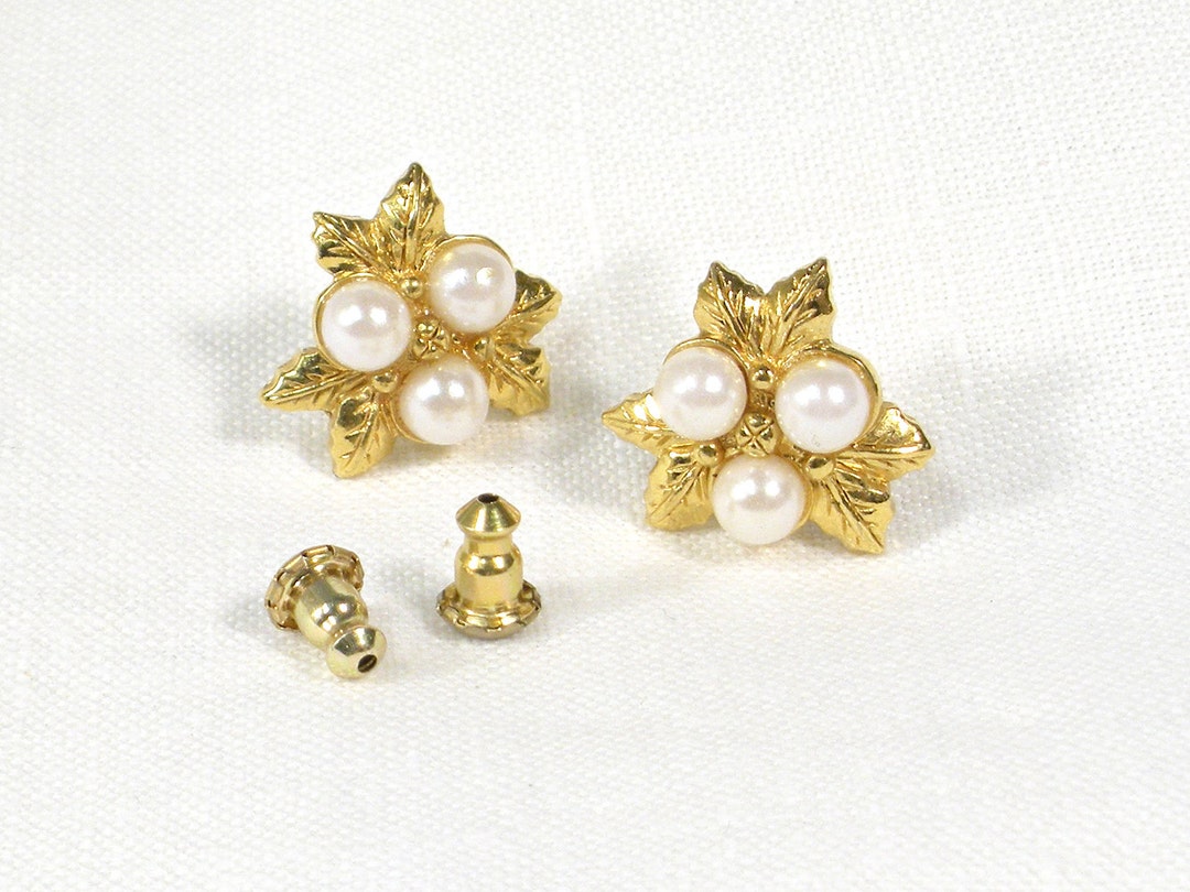 Stud earrings - Resin, metal & strass, black, pearly white, gold
