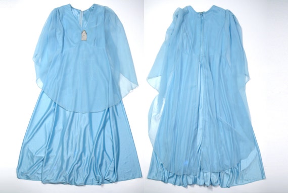 60's Blue Chiffon Beaded Iridescent Rhinestone Dress main image 1
