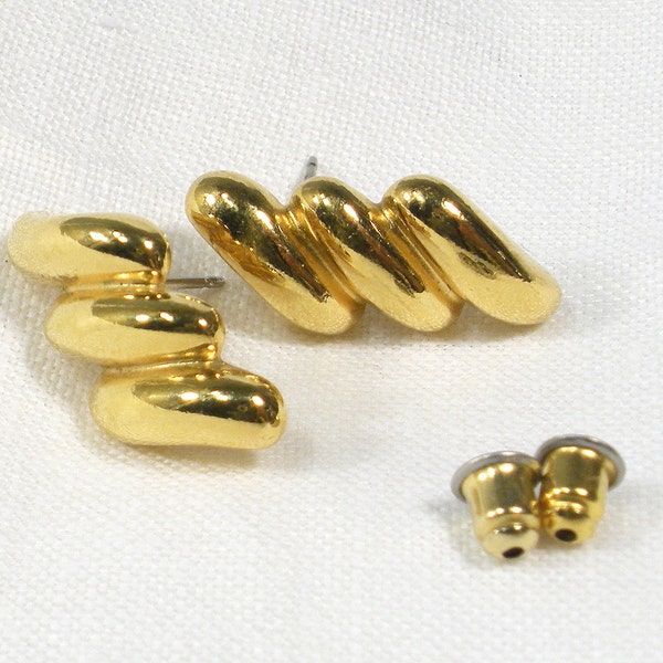 Rad 80s Scribble Earrings - retro zigzag - yellow faux gold goldtone colored metal pierced ear stud - dainty / small / petite / 1  inch