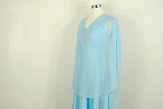 60's Blue Chiffon Beaded Iridescent Rhinestone Dress