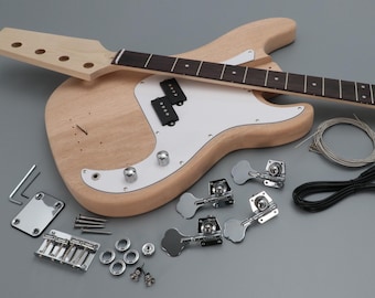 DIY 4-String PB Style Electric Bass Guitar Kit: Mahogany Body, Maple Neck