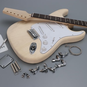 Unfinished DIY Electric Guitar Kit Strat Style Basswood Body and Maple Neck