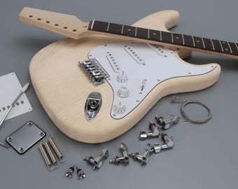 Unfinished DIY Electric Guitar Kit Strat Style Basswood Body and Maple Neck