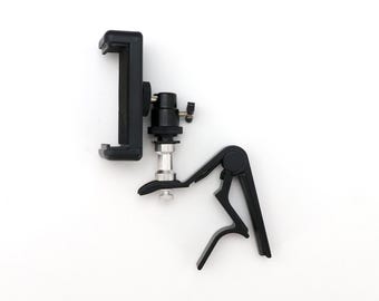 Guitar Capo: Quick Change Key Clamp with Smartphone Holder
