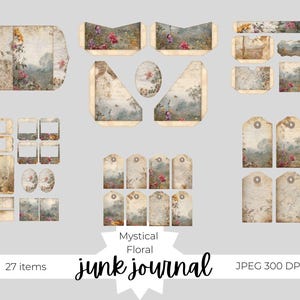 Mystical Floral Junk Journal Digital 37 Digital Printables Ephemera Paper Craft Collage Folio Tags Journal Cards Sheet DIY Card