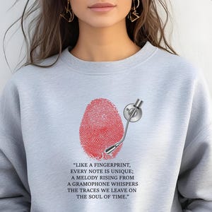 Music Lover Vinyl Record Sweater, Graphic Fingerprint Hoodie, Gift for Record Lover, Unique Gramophone Hoodie, Musical Themed Sweatshirt
