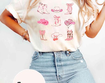 Comfort Colors Pink Cowgirl Boots and Hat Shirt,Country Concert Tee,Western Graphic Shirt,Cute Country Girl Shirt,Cowgirl Boots Shirt