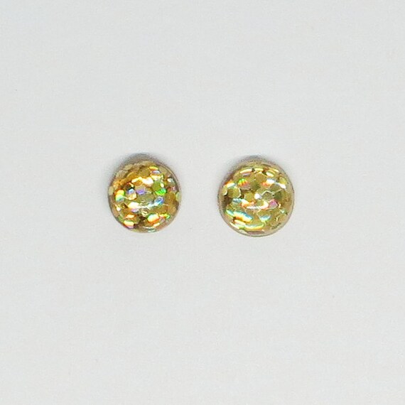 Stud magnetic Earrings Gold Sparkle Glitter Dome 8mm Etsy