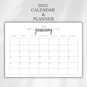 2025 Calendar 2025 Monthly Planner Landscape Elegant Monthly Calendar Sunday & Monday Start 2025 A3 A4 Letter  Wall Calendar PRINTABLE PDF