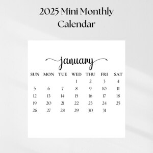 Mini calendário 2025 cartões 3x3 e 5 x 5 polegadas calendário quadrado 2025 calendário de bolso para impressão em PDF calendário elegante para impressão domingo - segunda-feira início