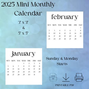 Mini calendário 2025 cartões 3x3 e 5 x 5 polegadas calendário quadrado 2025 calendário de bolso para impressão em PDF calendário elegante para impressão domingo - segunda-feira início