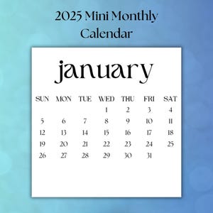 2025 Mini Calendário Cartões 3x3 & 5 x 5 Polegadas Calendário Quadrado 2025 Calendário de Bolso Imprimível PDF Calendário Elegante Imprimível Domingo - Segunda-feira Início