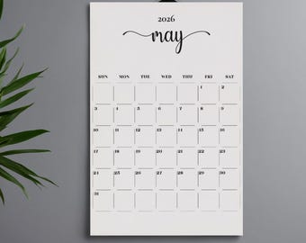 Calendário 2026 para Imprimir | Planejador Mensal Minimalista para Imprimir (PDF)