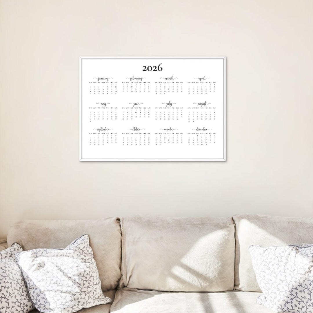 2026 Wall Calendar Printable, Year at a Glance, Minimalist One Page ...